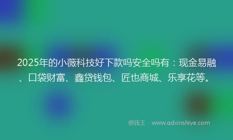 2025年的小薇科技好下款吗安全吗有：现金易融、口袋财富、鑫贷钱包、匠也商城、乐享花等。