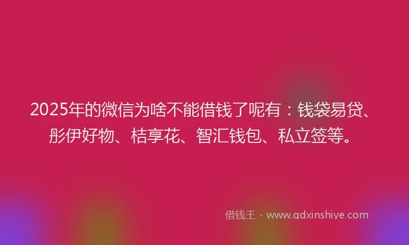 2025年的微信为啥不能借钱了呢有：钱袋易贷、彤伊好物、桔享花、智汇钱包、私立签等。