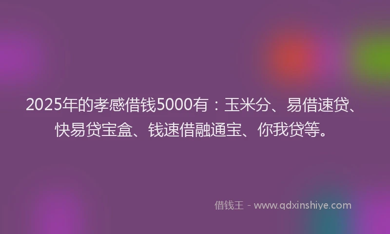 2025年的孝感借钱5000有：玉米分、易借速贷、快易贷宝盒、钱速借融通宝、你我贷等。