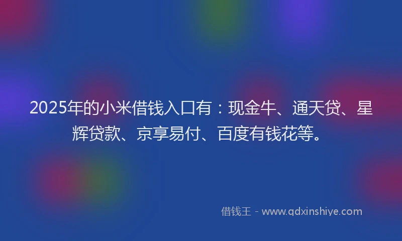 2025年的小米借钱入口有：现金牛、通天贷、星辉贷款、京享易付、百度有钱花等。