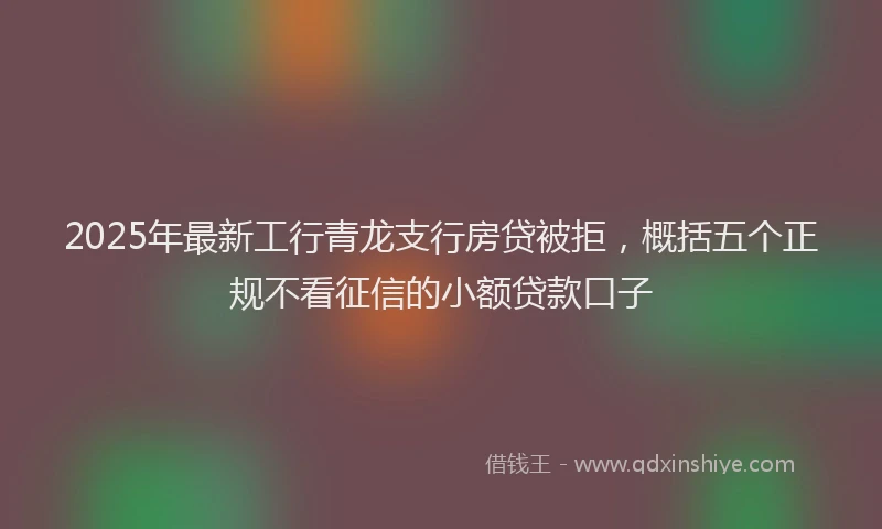 2025年最新工行青龙支行房贷被拒，概括五个正规不看征信的小额贷款口子