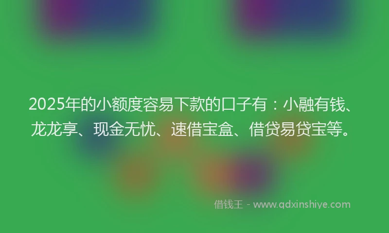 2025年的小额度容易下款的口子有：小融有钱、龙龙享、现金无忧、速借宝盒、借贷易贷宝等。