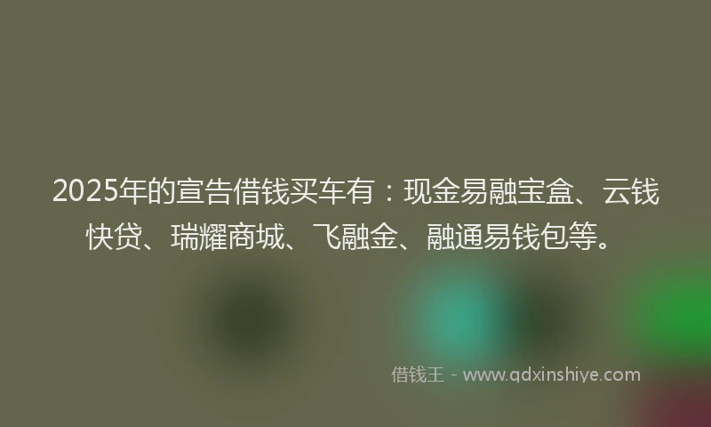 2025年的宣告借钱买车有：现金易融宝盒、云钱快贷、瑞耀商城、飞融金、融通易钱包等。