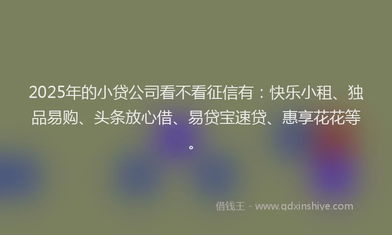 2025年的小贷公司看不看征信有：快乐小租、独品易购、头条放心借、易贷宝速贷、惠享花花等。
