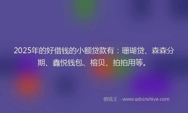 2025年的好借钱的小额贷款有：珊瑚贷、森森分期、鑫悦钱包、榕贝、拍拍用等。