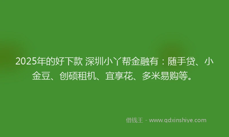 2025年的好下款 深圳小丫帮金融有：随手贷、小金豆、创硕租机、宜享花、多米易购等。