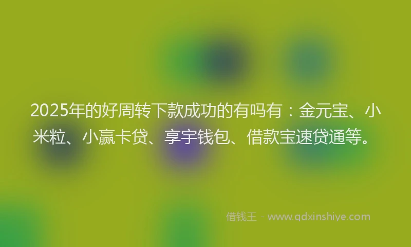 2025年的好周转下款成功的有吗有：金元宝、小米粒、小赢卡贷、享宇钱包、借款宝速贷通等。