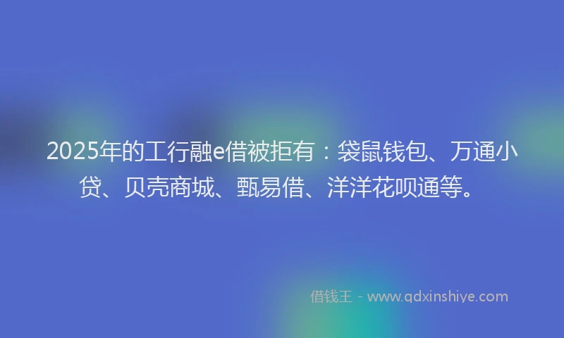 2025年的工行融e借被拒有：袋鼠钱包、万通小贷、贝壳商城、甄易借、洋洋花呗通等。