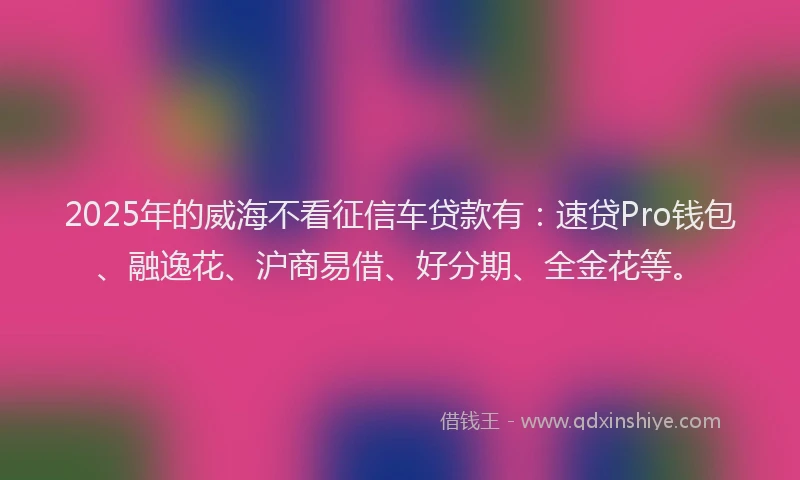 2025年的威海不看征信车贷款有：速贷Pro钱包、融逸花、沪商易借、好分期、全金花等。