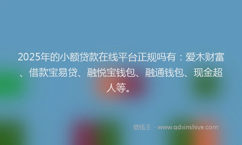 2025年的小额贷款在线平台正规吗有：爱木财富、借款宝易贷、融悦宝钱包、融通钱包、现金超人等。