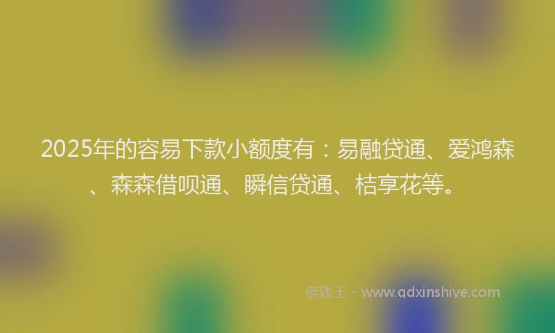 2025年的容易下款小额度有：易融贷通、爱鸿森、森森借呗通、瞬信贷通、桔享花等。