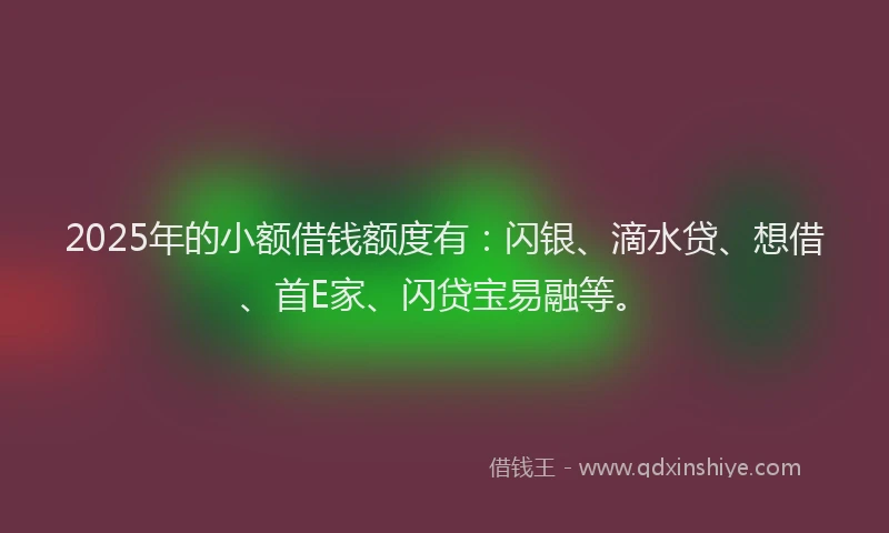 2025年的小额借钱额度有：闪银、滴水贷、想借、首E家、闪贷宝易融等。