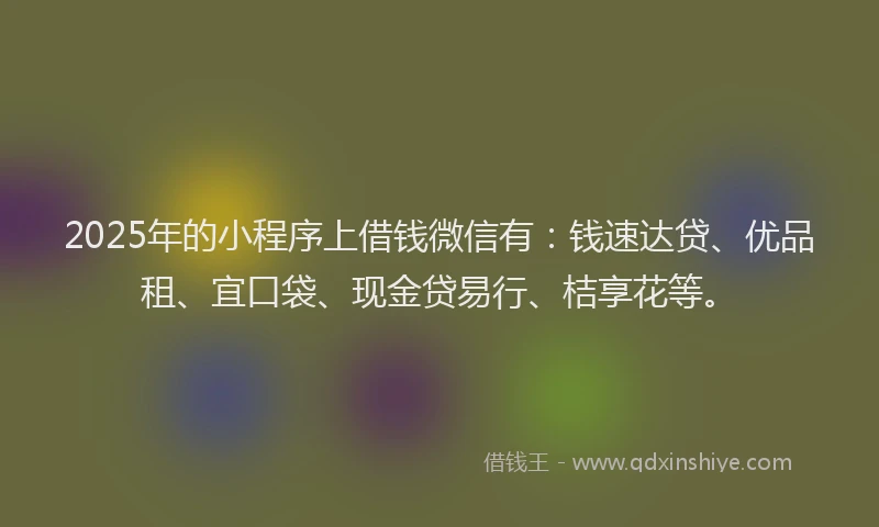 2025年的小程序上借钱微信有：钱速达贷、优品租、宜口袋、现金贷易行、桔享花等。