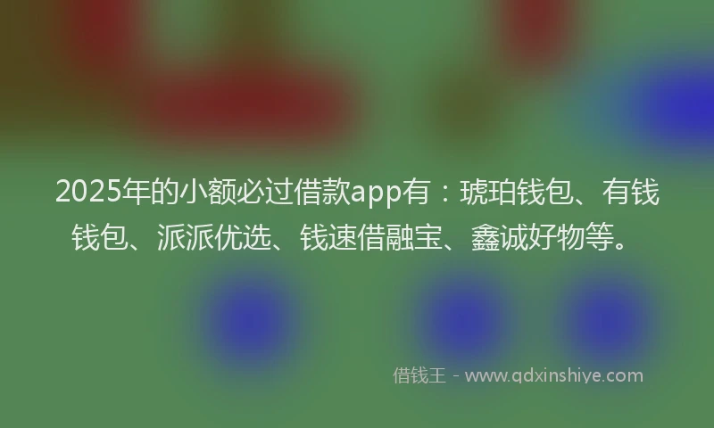 2025年的小额必过借款app有：琥珀钱包、有钱钱包、派派优选、钱速借融宝、鑫诚好物等。