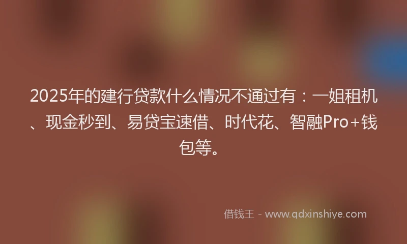 2025年的建行贷款什么情况不通过有：一姐租机、现金秒到、易贷宝速借、时代花、智融Pro+钱包等。