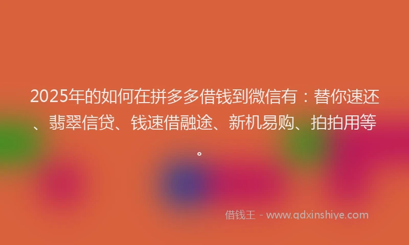 2025年的如何在拼多多借钱到微信有：替你速还、翡翠信贷、钱速借融途、新机易购、拍拍用等。