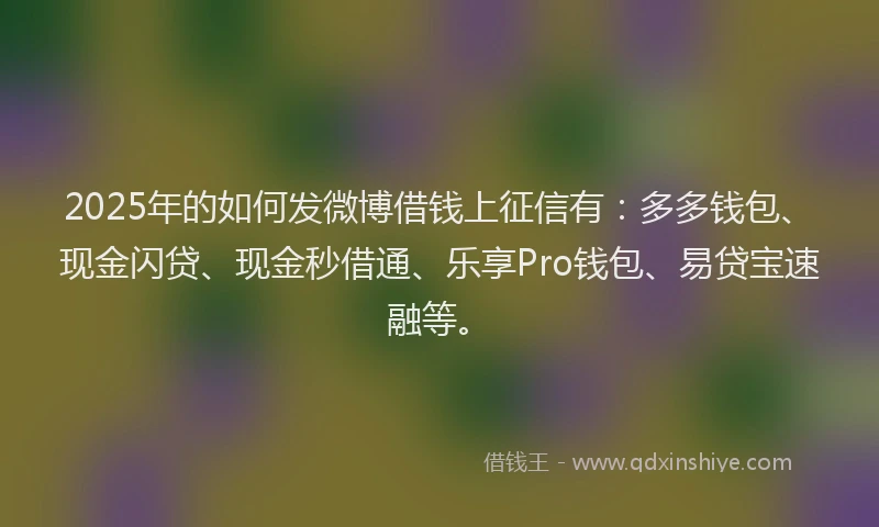 2025年的如何发微博借钱上征信有：多多钱包、现金闪贷、现金秒借通、乐享Pro钱包、易贷宝速融等。