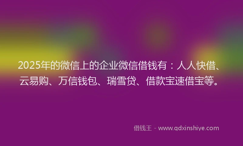 2025年的微信上的企业微信借钱有：人人快借、云易购、万信钱包、瑞雪贷、借款宝速借宝等。
