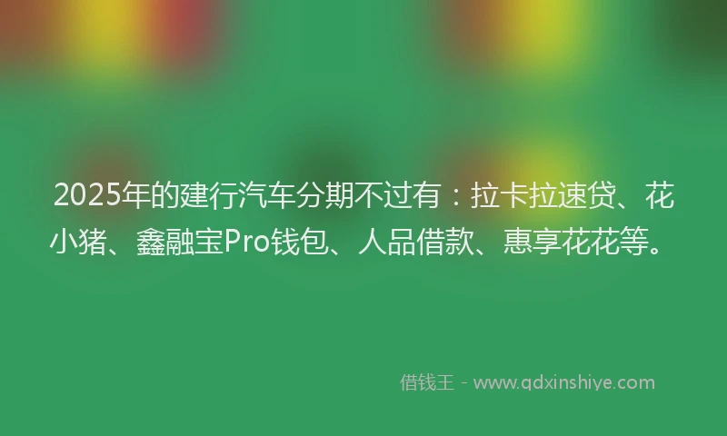 2025年的建行汽车分期不过有：拉卡拉速贷、花小猪、鑫融宝Pro钱包、人品借款、惠享花花等。