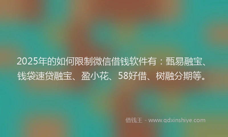 2025年的如何限制微信借钱软件有：甄易融宝、钱袋速贷融宝、盈小花、58好借、树融分期等。