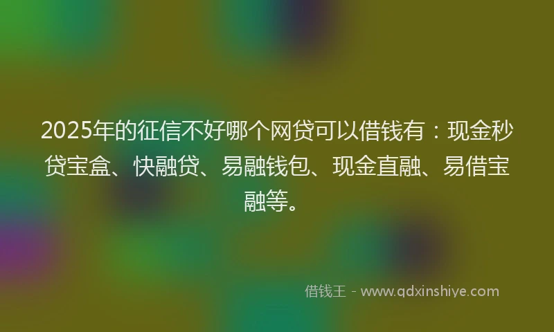 2025年的征信不好哪个网贷可以借钱有：现金秒贷宝盒、快融贷、易融钱包、现金直融、易借宝融等。