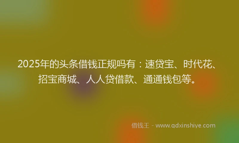 2025年的头条借钱正规吗有：速贷宝、时代花、招宝商城、人人贷借款、通通钱包等。