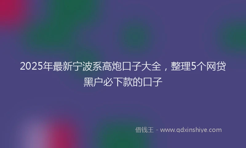 2025年最新宁波系高炮口子大全，整理5个网贷黑户必下款的口子