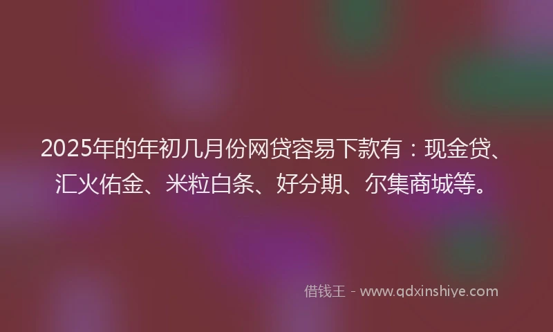 2025年的年初几月份网贷容易下款有：现金贷、汇火佑金、米粒白条、好分期、尔集商城等。