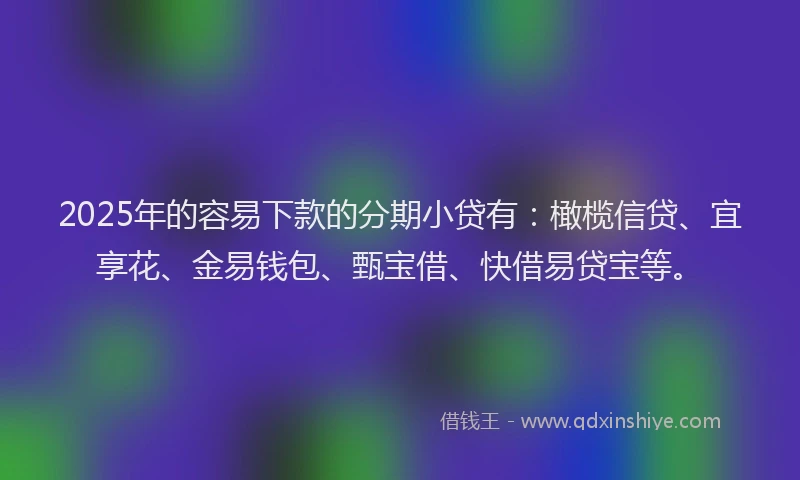 2025年的容易下款的分期小贷有：橄榄信贷、宜享花、金易钱包、甄宝借、快借易贷宝等。