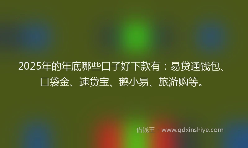 2025年的年底哪些口子好下款有：易贷通钱包、口袋金、速贷宝、鹅小易、旅游购等。