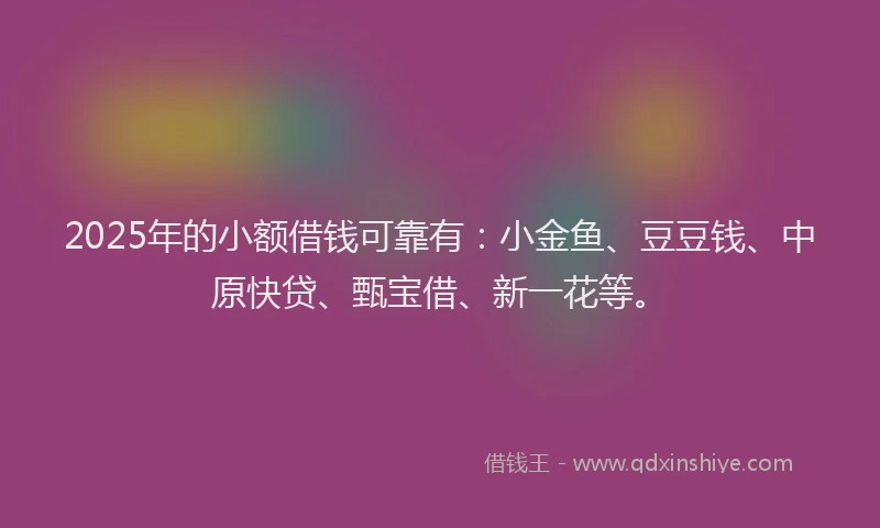 2025年的小额借钱可靠有：小金鱼、豆豆钱、中原快贷、甄宝借、新一花等。