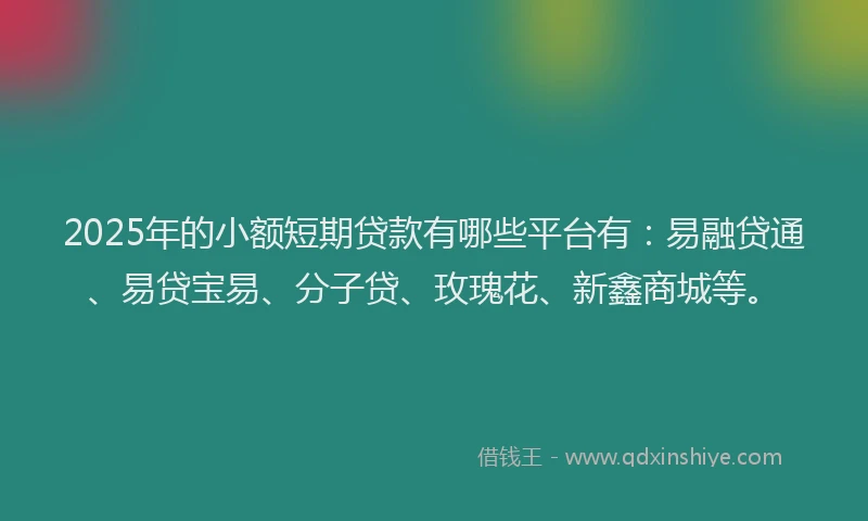 2025年的小额短期贷款有哪些平台有：易融贷通、易贷宝易、分子贷、玫瑰花、新鑫商城等。
