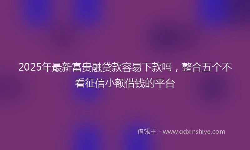 2025年最新富贵融贷款容易下款吗，整合五个不看征信小额借钱的平台