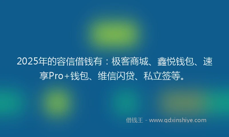 2025年的容信借钱有：极客商城、鑫悦钱包、速享Pro+钱包、维信闪贷、私立签等。