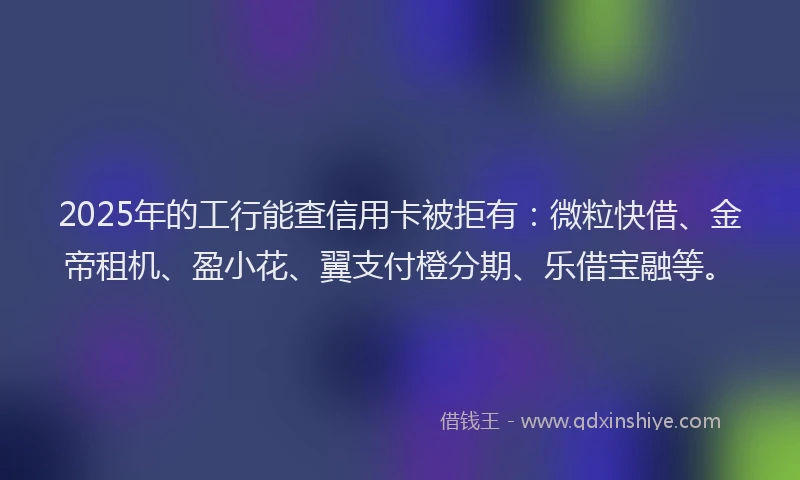 2025年的工行能查信用卡被拒有：微粒快借、金帝租机、盈小花、翼支付橙分期、乐借宝融等。