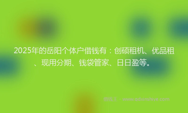 2025年的岳阳个体户借钱有：创硕租机、优品租、现用分期、钱袋管家、日日盈等。