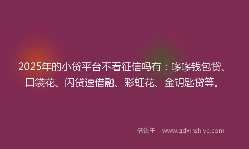 2025年的小贷平台不看征信吗有：哆哆钱包贷、口袋花、闪贷速借融、彩虹花、金钥匙贷等。