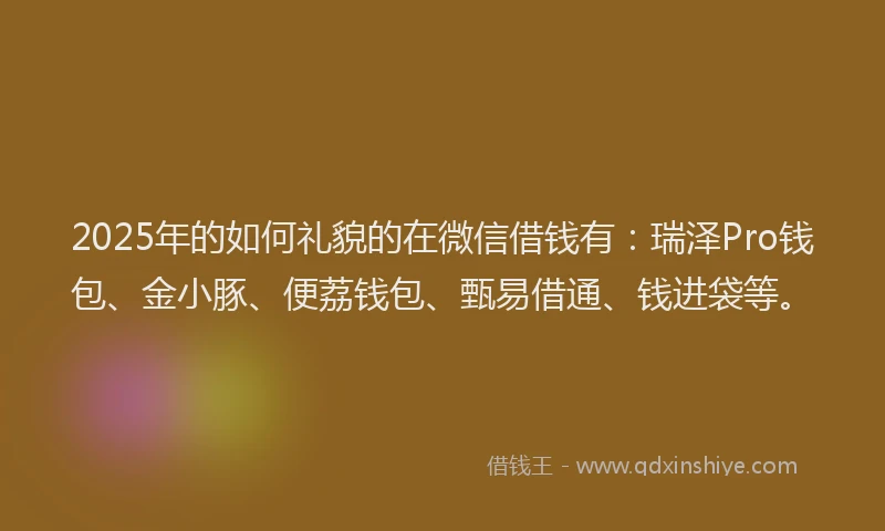 2025年的如何礼貌的在微信借钱有：瑞泽Pro钱包、金小豚、便荔钱包、甄易借通、钱进袋等。
