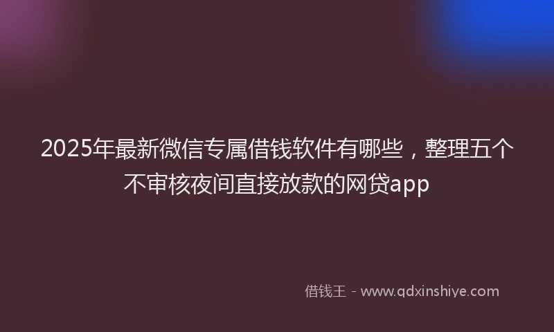 2025年最新微信专属借钱软件有哪些，整理五个不审核夜间直接放款的网贷app