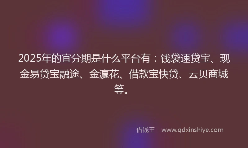 2025年的宜分期是什么平台有：钱袋速贷宝、现金易贷宝融途、金瀛花、借款宝快贷、云贝商城等。