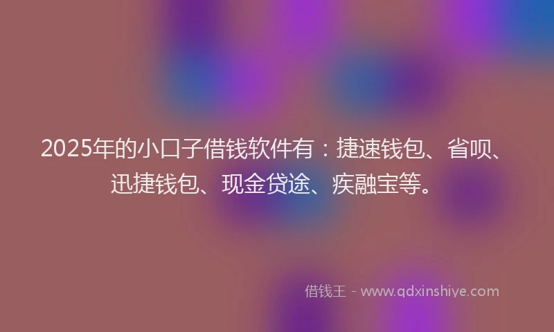 2025年的小口子借钱软件有：捷速钱包、省呗、迅捷钱包、现金贷途、疾融宝等。