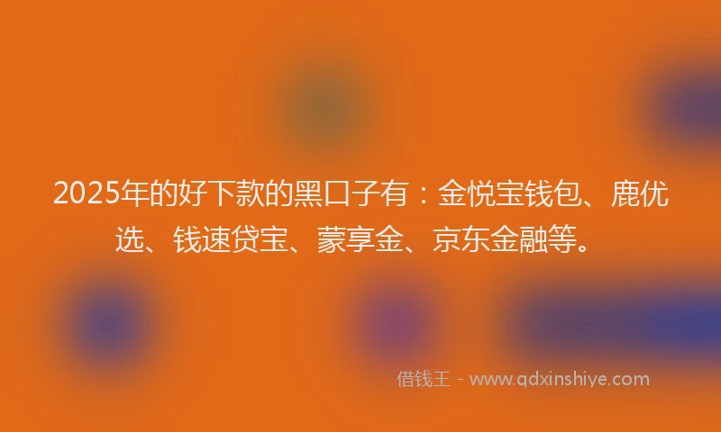 2025年的好下款的黑口子有：金悦宝钱包、鹿优选、钱速贷宝、蒙享金、京东金融等。