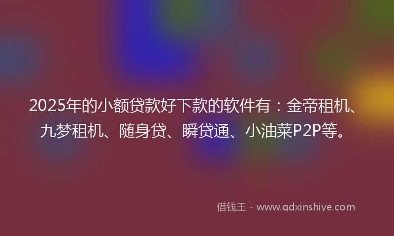 2025年的小额贷款好下款的软件有：金帝租机、九梦租机、随身贷、瞬贷通、小油菜P2P等。