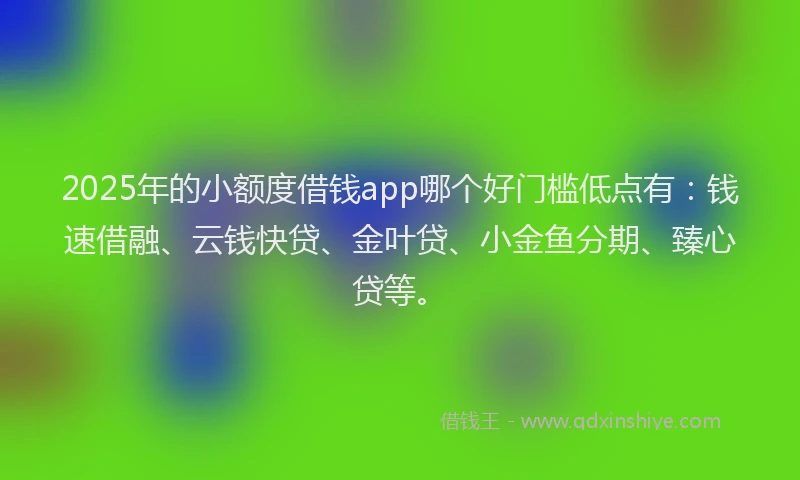 2025年的小额度借钱app哪个好门槛低点有：钱速借融、云钱快贷、金叶贷、小金鱼分期、臻心贷等。