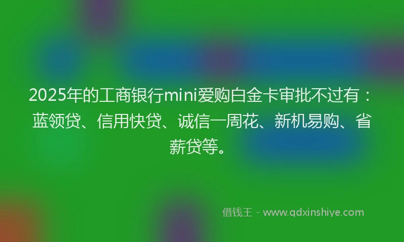 2025年的工商银行mini爱购白金卡审批不过有：蓝领贷、信用快贷、诚信一周花、新机易购、省薪贷等。