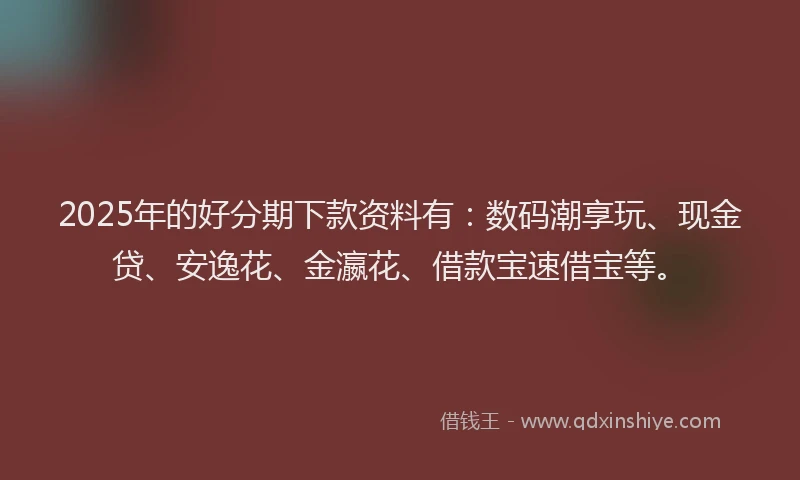 2025年的好分期下款资料有：数码潮享玩、现金贷、安逸花、金瀛花、借款宝速借宝等。