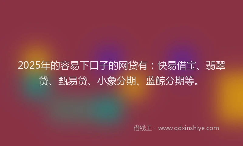 2025年的容易下口子的网贷有：快易借宝、翡翠贷、甄易贷、小象分期、蓝鲸分期等。