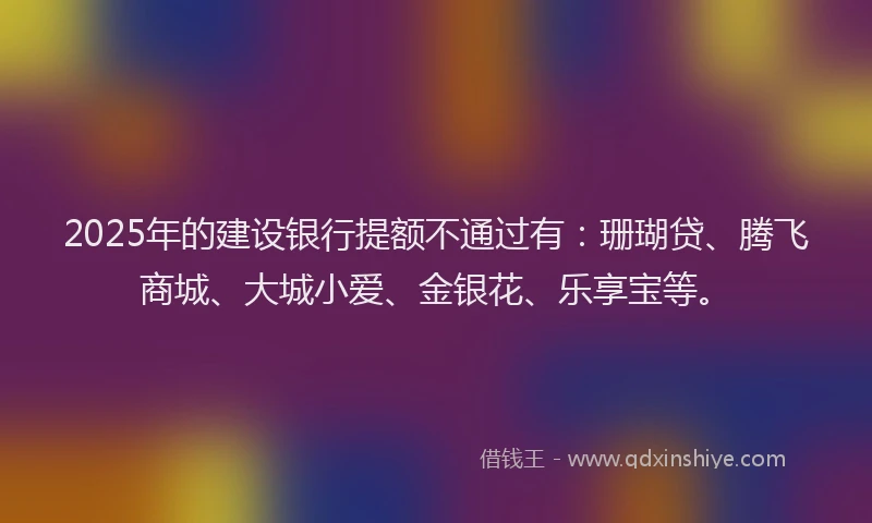 2025年的建设银行提额不通过有：珊瑚贷、腾飞商城、大城小爱、金银花、乐享宝等。