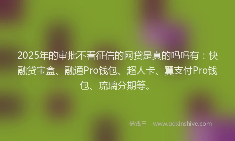 2025年的审批不看征信的网贷是真的吗吗有：快融贷宝盒、融通Pro钱包、超人卡、翼支付Pro钱包、琉璃分期等。