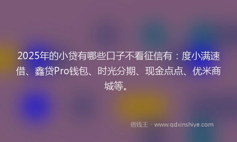 2025年的小贷有哪些口子不看征信有：度小满速借、鑫贷Pro钱包、时光分期、现金点点、优米商城等。